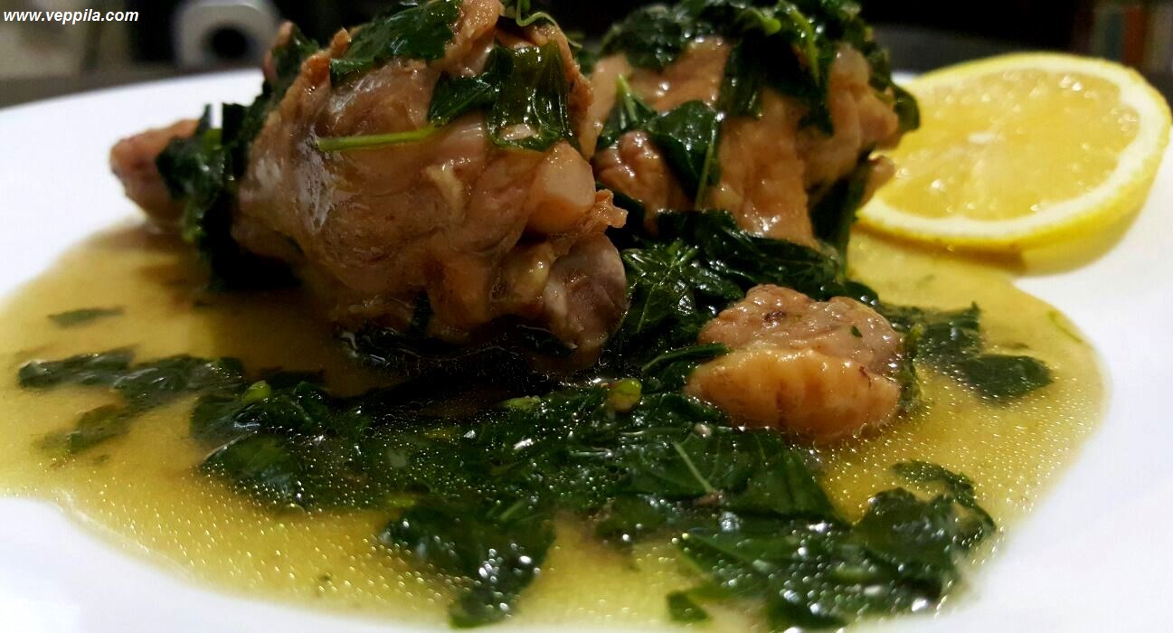 Chicken with Molokhia leaves